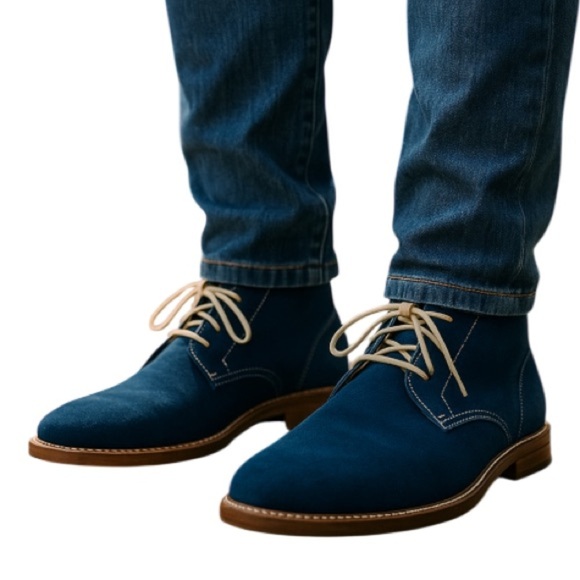 Blass Mens Genuine Suede Chukka Boots Dark Blue Lace Up Rubber Soles Size 9.5 - Picture 1 of 13